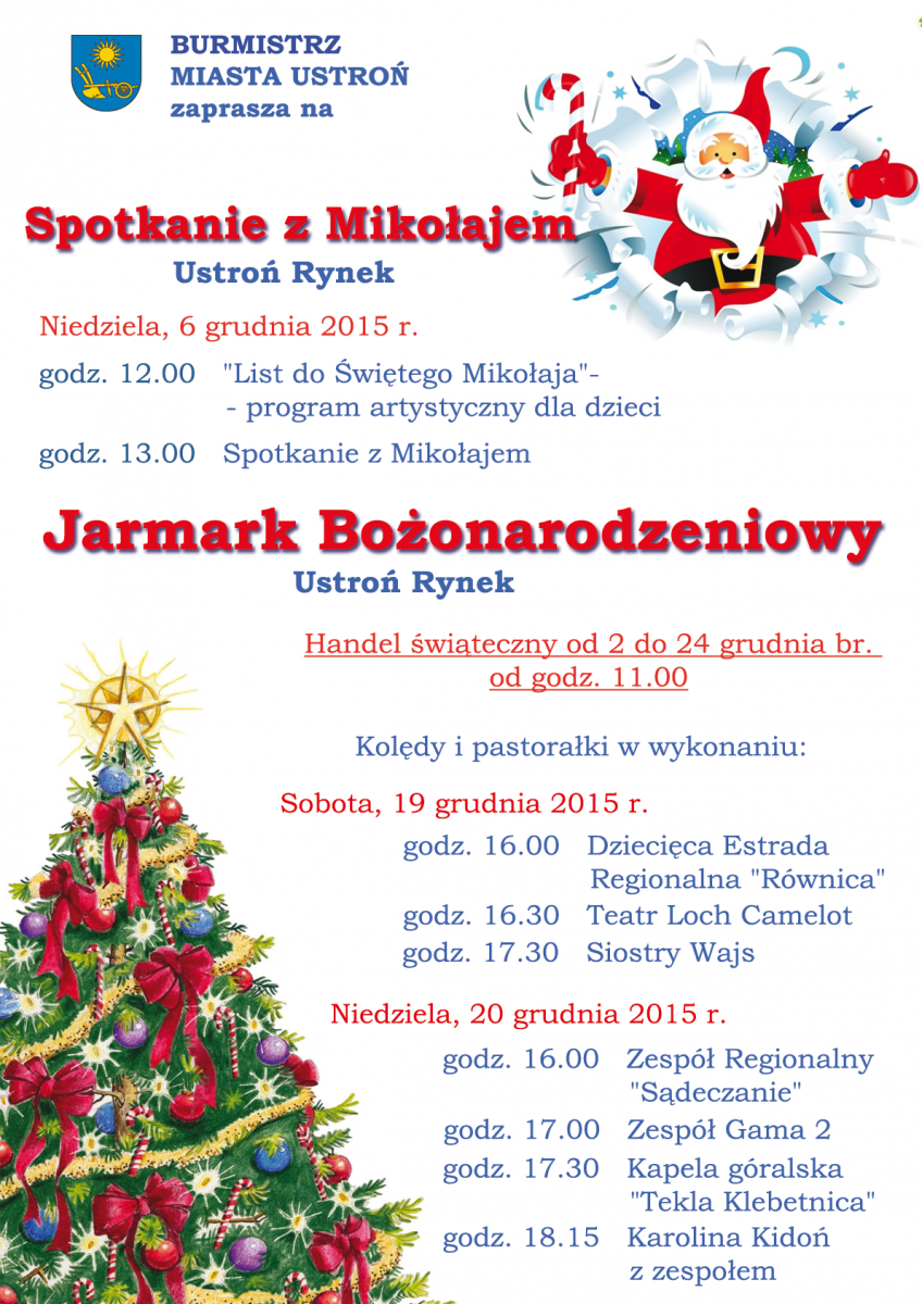 Ustroń: Jarmark Bożonarodzeniowy + kolędowanie 19/20.12