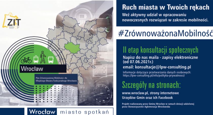 Konsultacje społeczne dotyczące opracowania „Planu Zrównoważonej Mobilności dla Miejskiego Obszaru Funkcjonalnego Wrocławia” (PZM MOFW) - Etap II