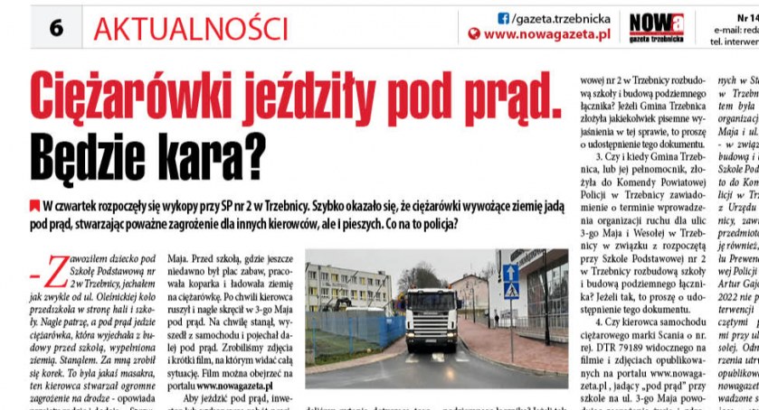 Trzebnica. Ciężarówki jeździły pod prąd. Będzie kara?