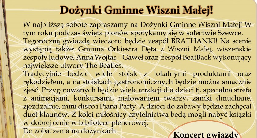 W najbliższą sobotę Dożynki Gminne Wiszni Małej!