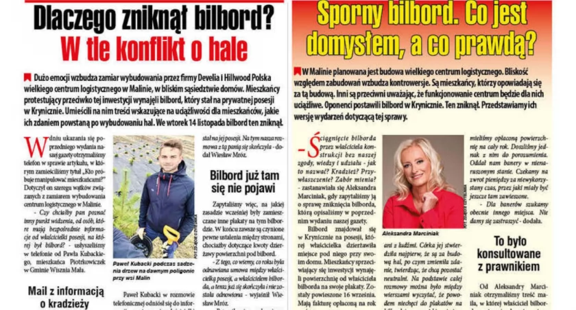 Dlaczego zniknął bilbord? W tle konflikt o hale