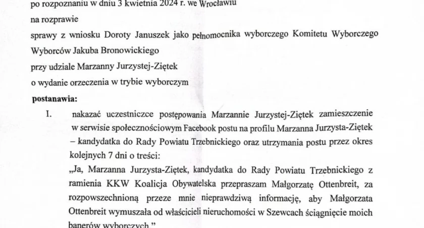 Sąd wydał orzeczenie w trybie wyborczym. Otrzymaliśmy oświadczenie jednej ze stron