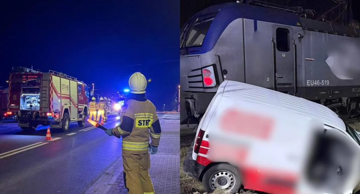 Wypadek na przejeździe kolejowym. Kierowca został zabrany do szpitala