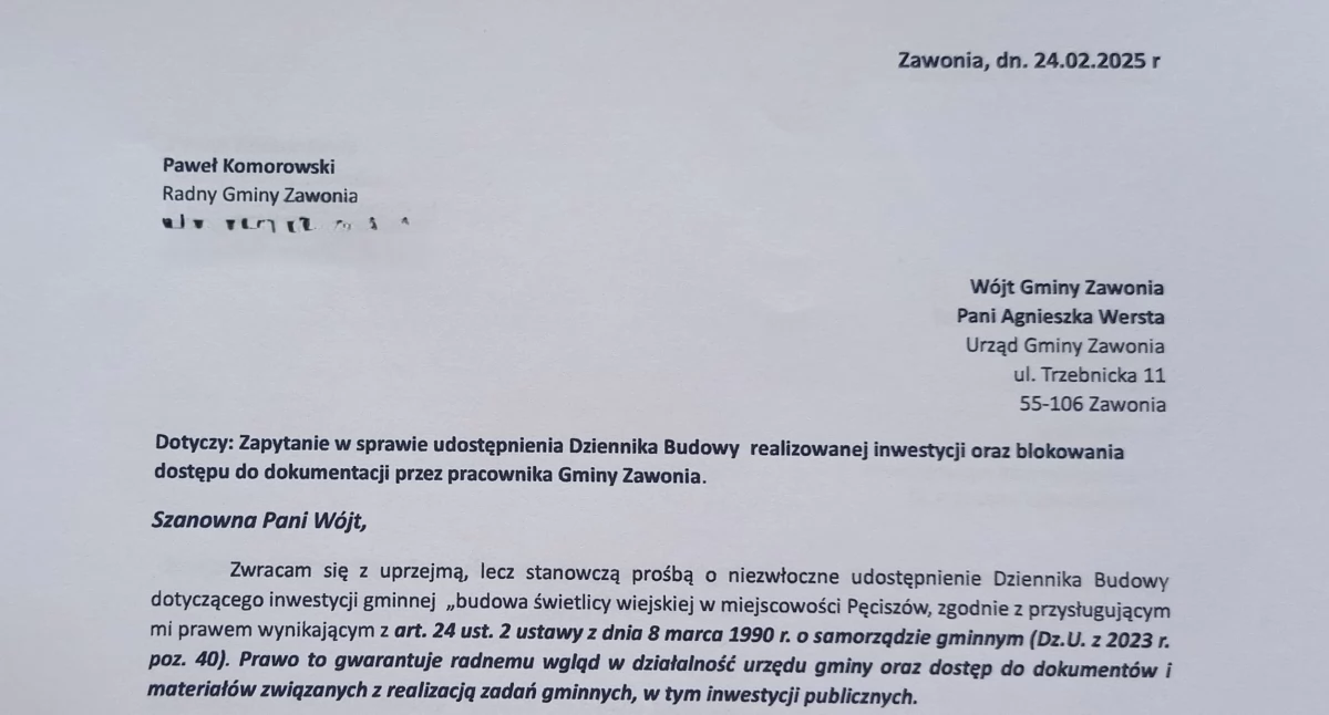 Prosił o wgląd do dziennika budowy. Gmina powiedziała: 