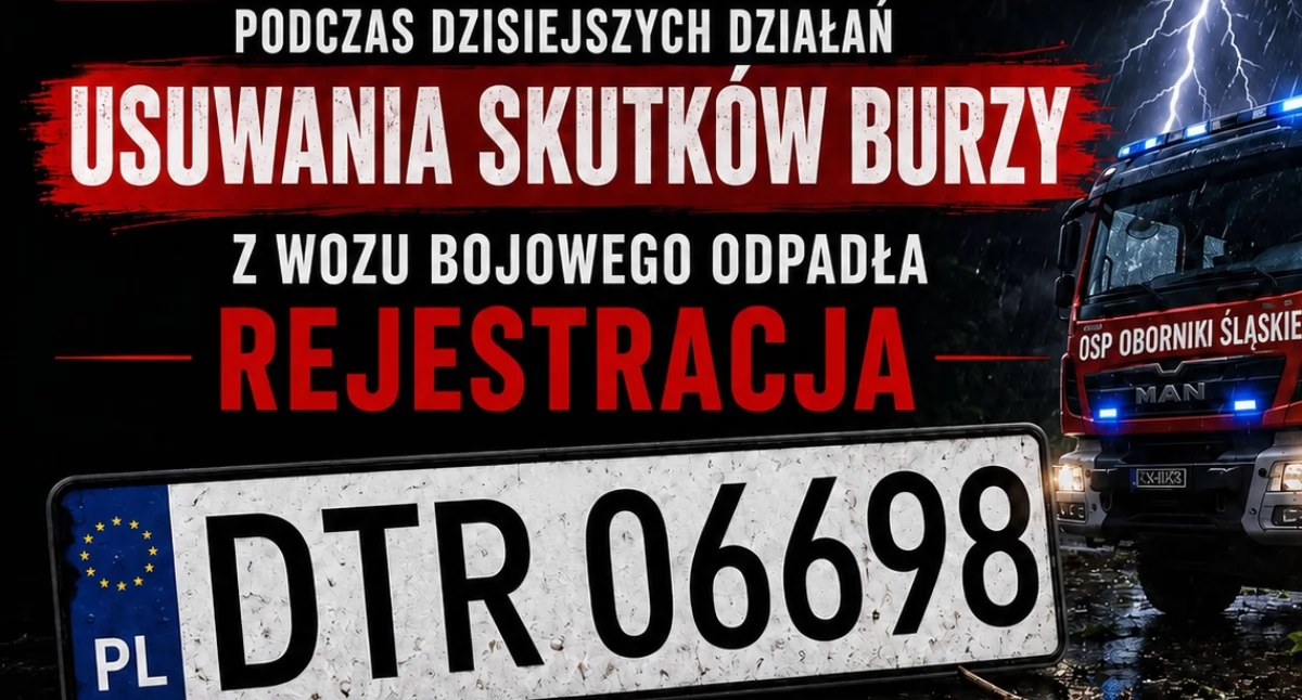 OSP Oborniki Śląskie prosi o pomoc w odnalezieniu zagubionej tablicy rejestracyjnej