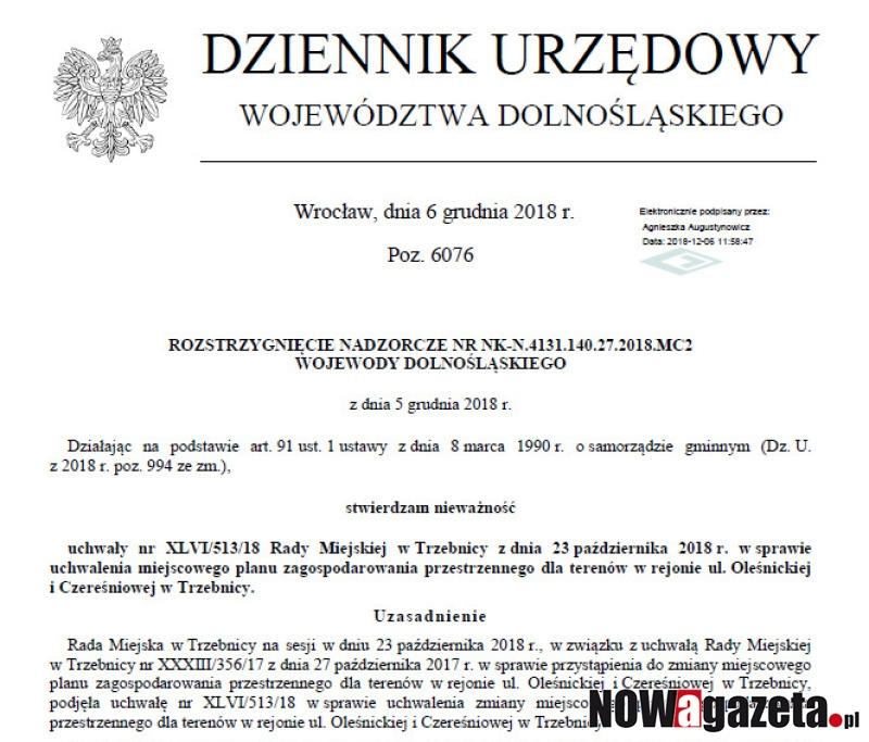 Wojewoda uchylił plan zagospodarowania, podjęty na 