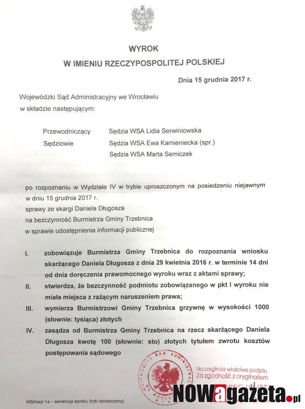 Ważne | Udało się! | Burmistrz przegrywa w Sądzie. Czy teraz ujawni, to co skrywa od 2,5 roku?