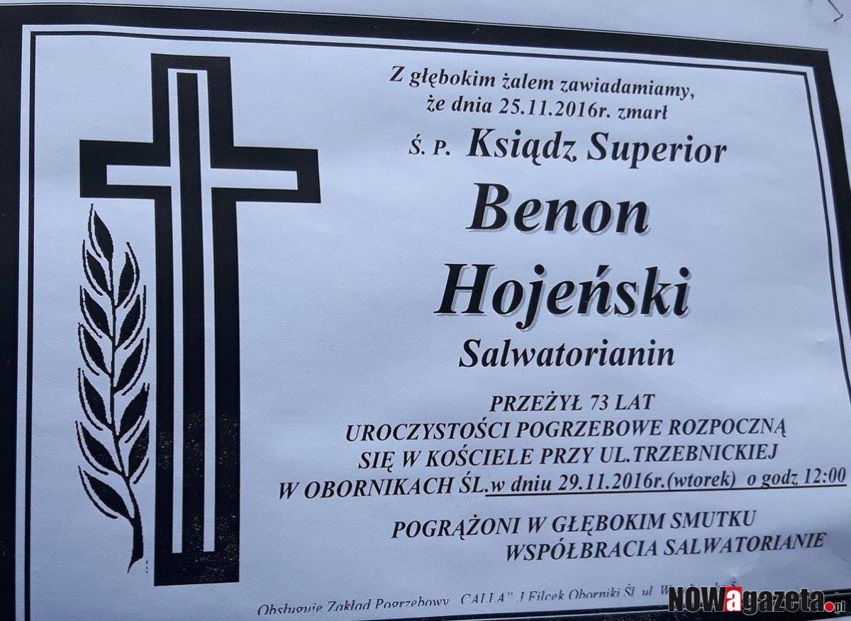 Zmarł ks. Benon Hojeński. Uroczystości pogrzebowe odbędą się jutro w południe.