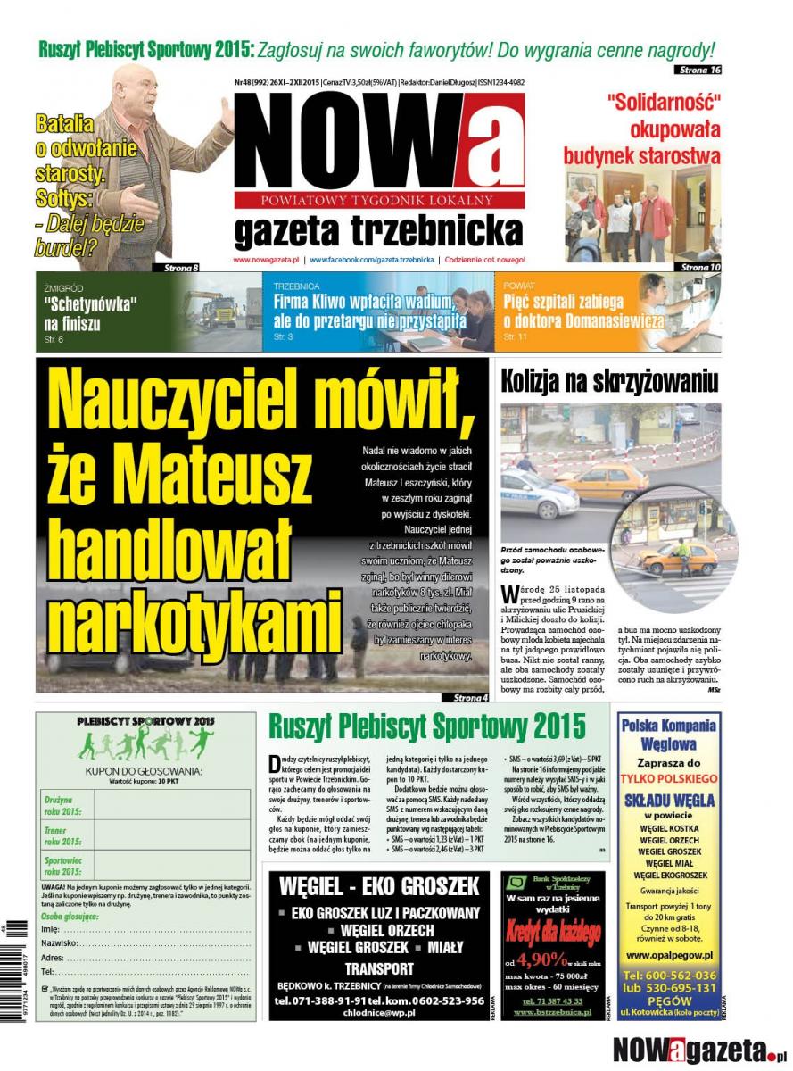 W czwartek ukaże się 48/2015 numer NOWej gazety trzebnickiej