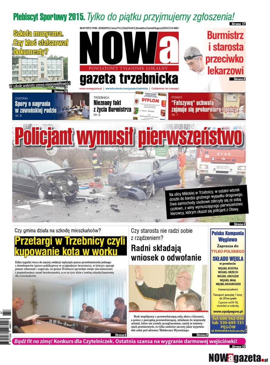 W czwartek ukaże się 47/2015 numer NOWej gazety trzebnickiej