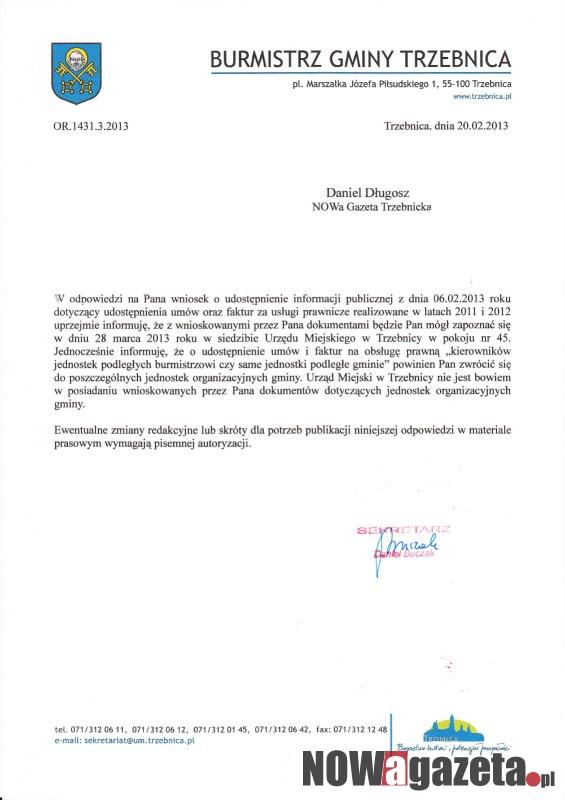 Ile zarabiają prawnicy na gminie Trzebnica? Dlaczego burmistrz ukrywa umowy?
