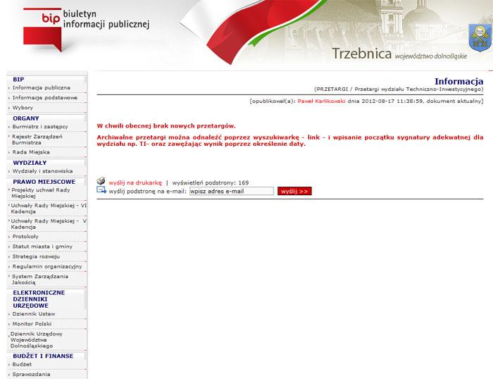 Informacja o przetargach wróciła