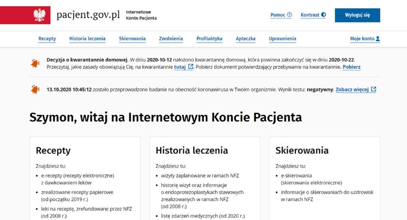 Kwarantanna lub izolacja na Internetowym Koncie Pacjenta