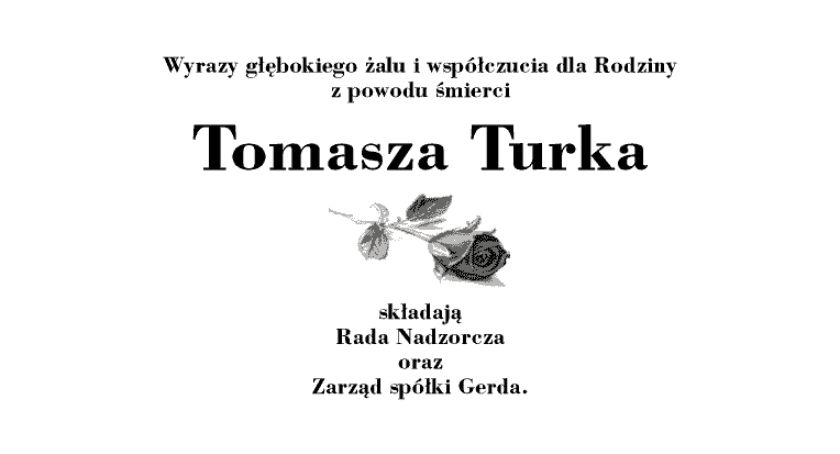 Kondolencje dla Rodziny Ś.P. Tomasza Turka