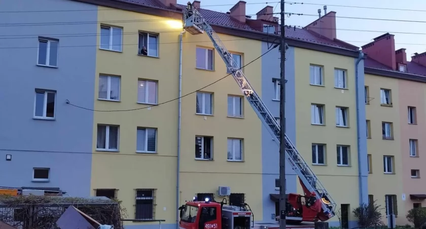 Strażacka akcja przy ul. Stanisława Staszica w Starachowicach. Drabina i zastępy w akcji [ZDJĘCIA, FILM]
