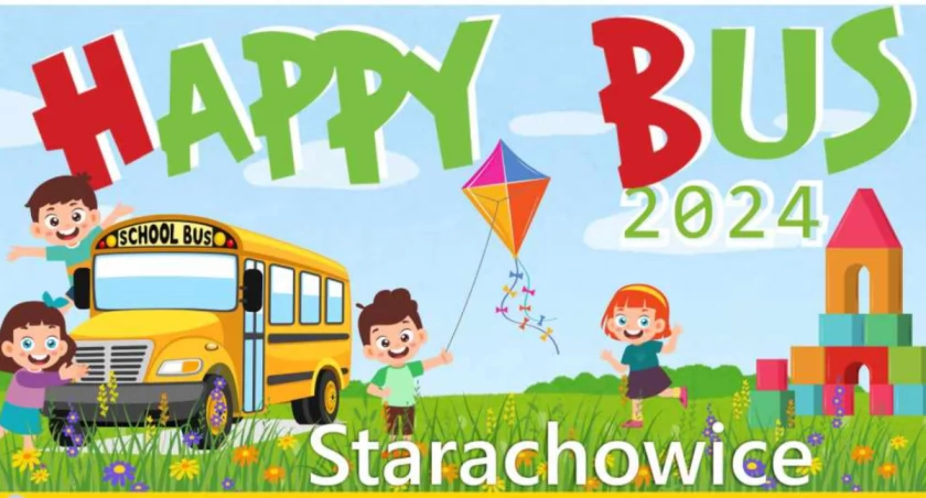 Happy bus na placu pod Skałkami w Starachowicach