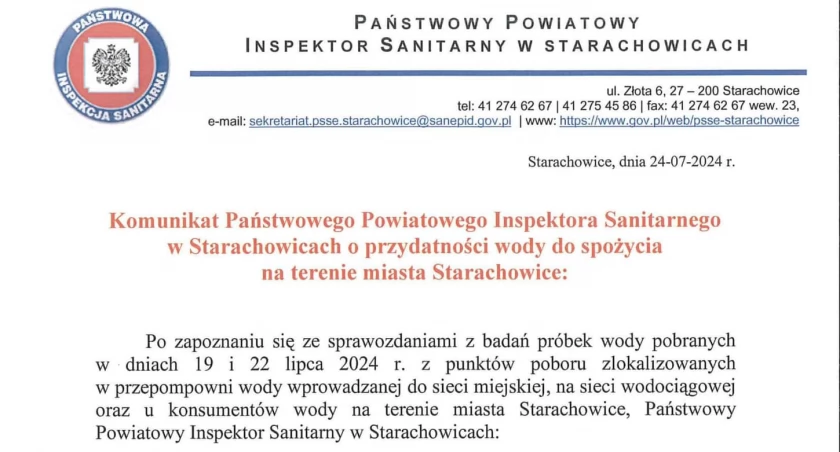 Sanepid w Starachowicach informuje: woda nadaje się już do spożycia