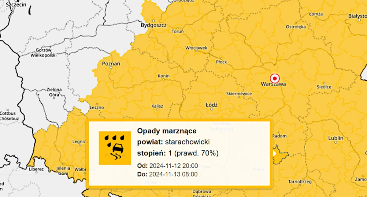 Uwaga! Niebezpieczne warunki w nocy i jutro rano na naszych drogach. Pogoda dla powiatu starachowickiego 