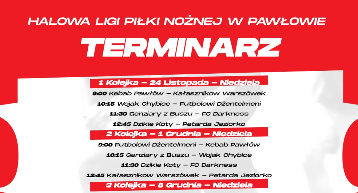 24 listopada początek halowej ligi piłki nożnej w Pawłowie. Finisz rozgrywek w połowie stycznia