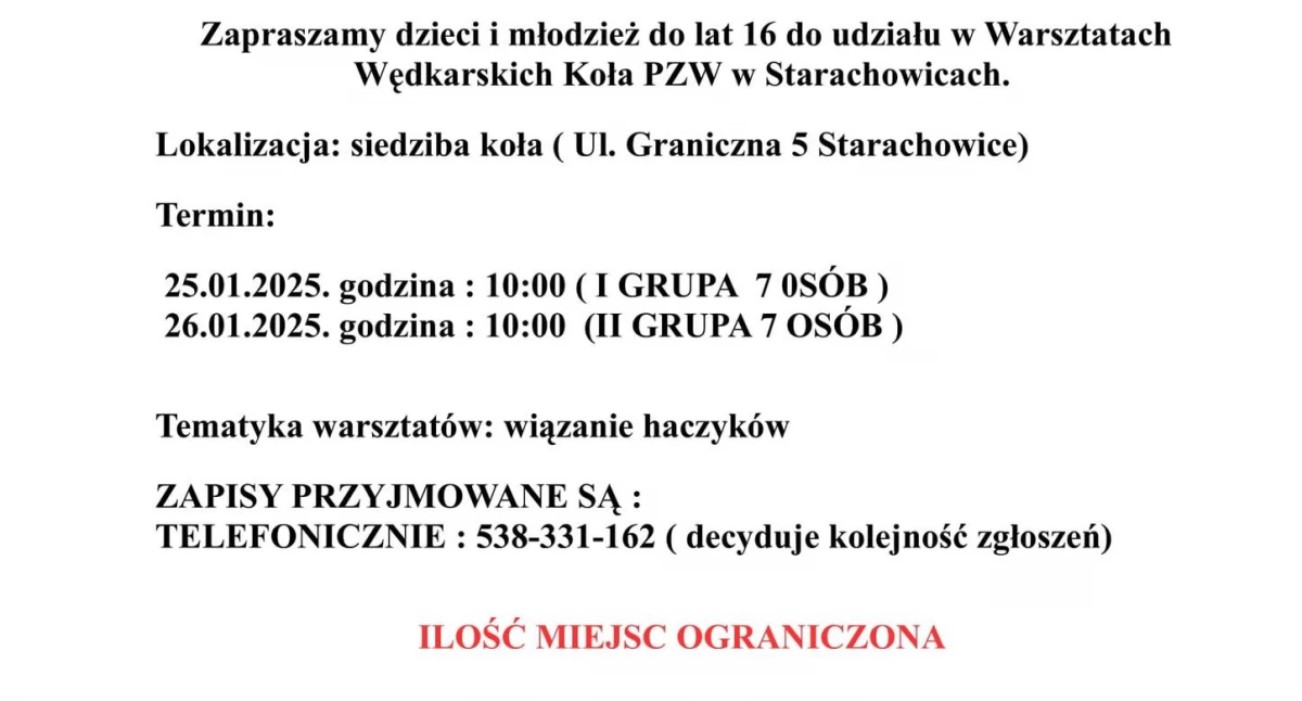 Warsztaty wędkarskie dla dzieci i młodzieży w Starachowicach