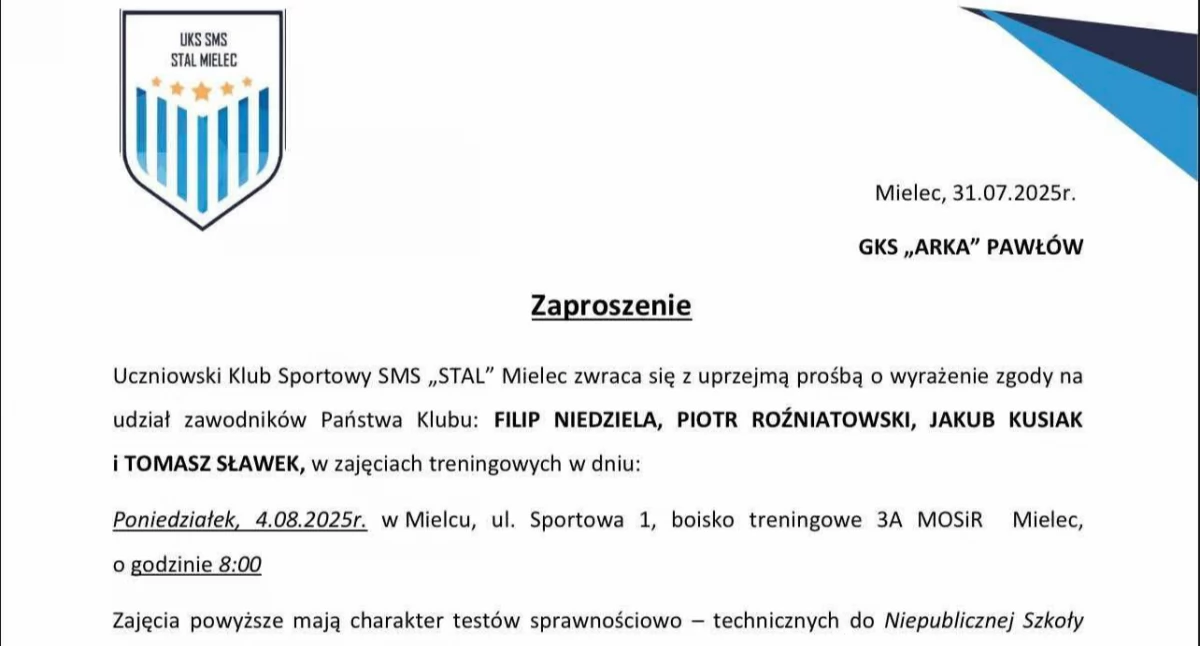 Młodzi zawodnicy Arki Pawłów na testach w Stali Mielec. Wychowankowie klubu przed dużą szansą