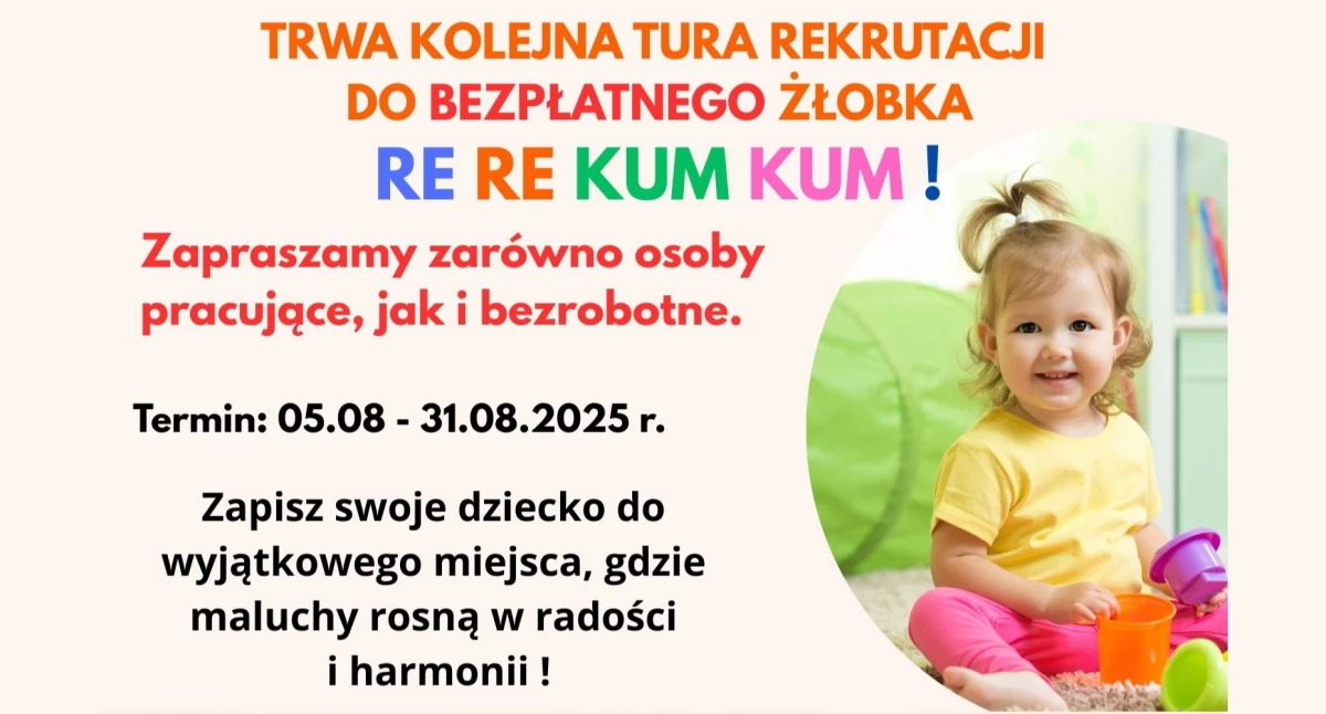 Kolejna rekrutacja do bezpłatnego żłobka trwa!