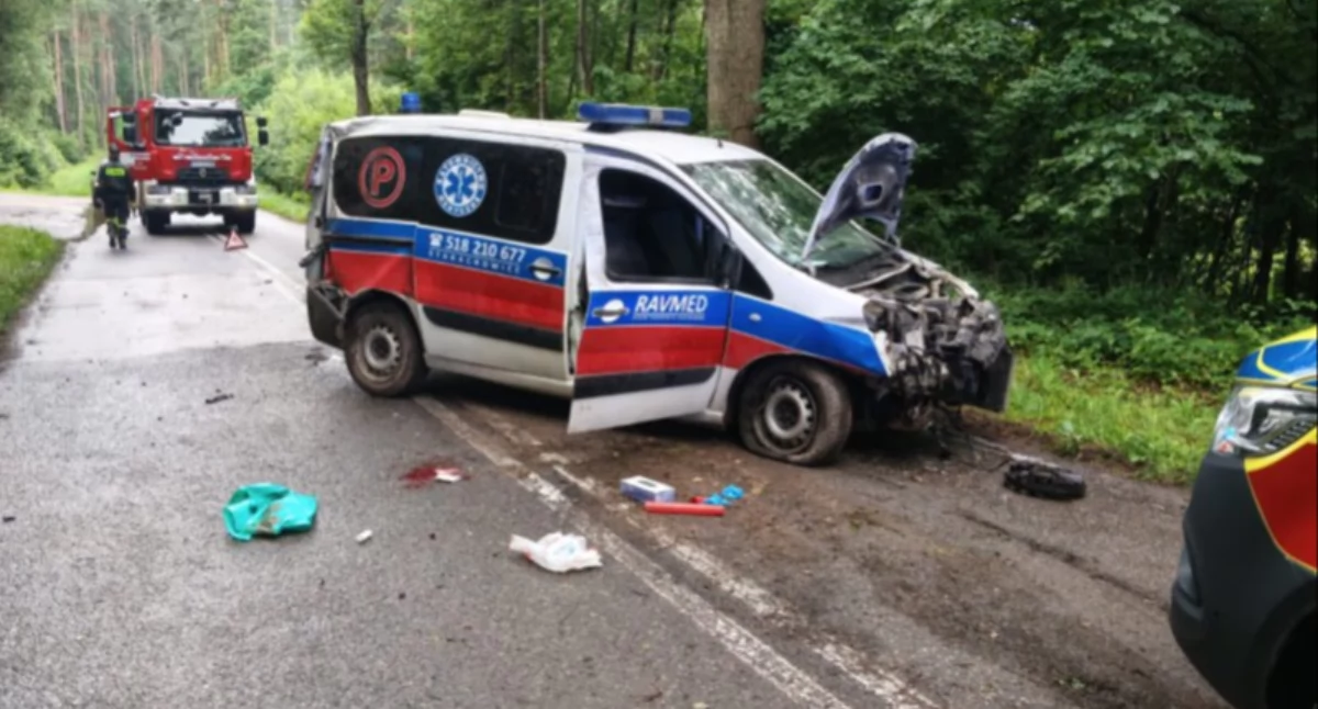 Między Stykowem i Kałkowem karetka uderzyła w drzewo. Dwie osoby trafiły do szpitala