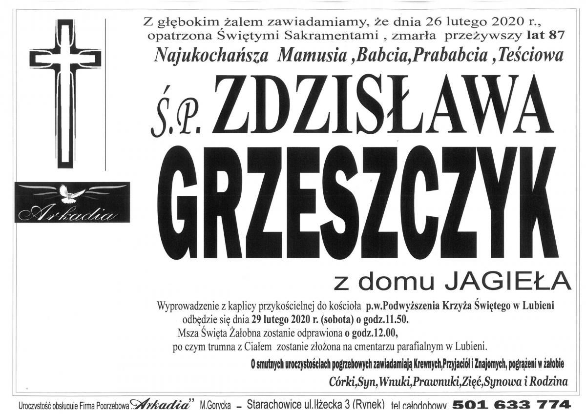 Ś.P. Zdzisława Grzeszczyk z domu Jagieła (nekrolog)