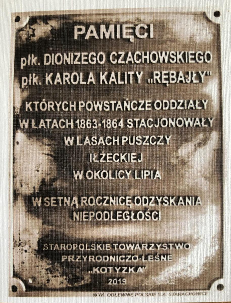 9. 11. 2019. SOBOTA. ODSŁONIĘCIE TABLICY UPAMIĘTNIAJĄCEJ WYDARZENIA Z OKRESU POWSTANIA STYCZNIOWEGO W LASACH W OKOLICACH LIPIA