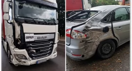 Kolizja w Stykowie. Zderzyły się trzy auta, w tym ciężarówka