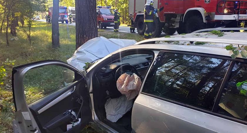 Skoda rozbiła się na sośnie
