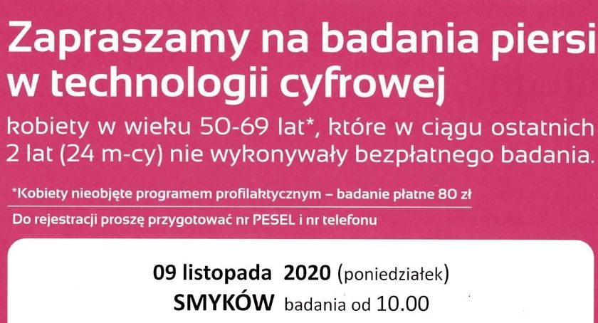 GMINA SMYKÓW. Trwają zapisy na bezpłatną mammografię