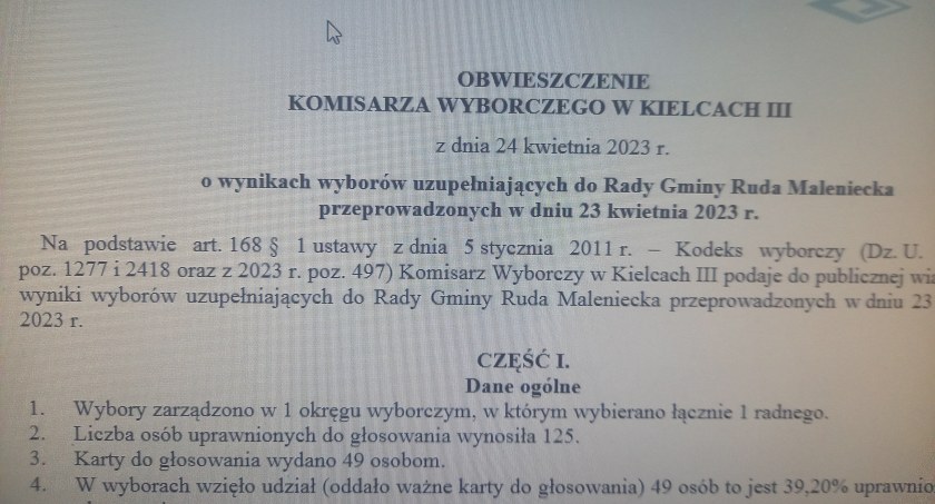 Jest nowy radny w gminie Ruda Maleniecka