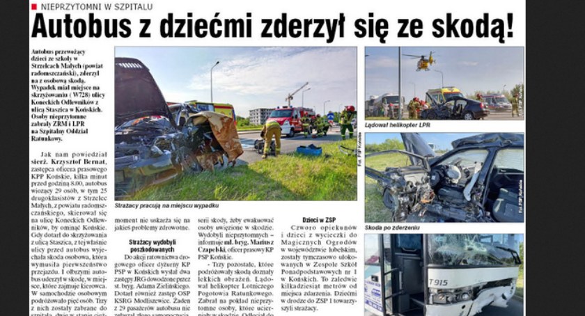 Tragedia po zderzeniu w Końskich autobusu ze skodą. Zmarła kierująca skodą 