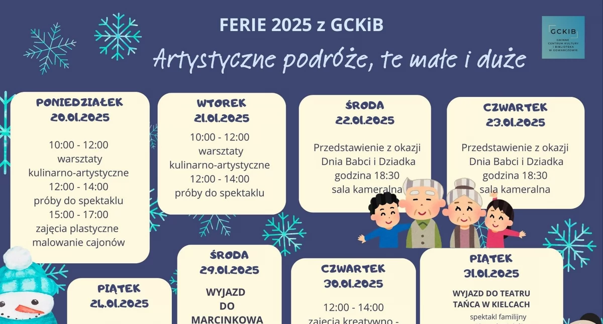 Gminne Centrum Kultury i Biblioteka w Gowarczowie zaprasza na zajęcia w ferie zimowe