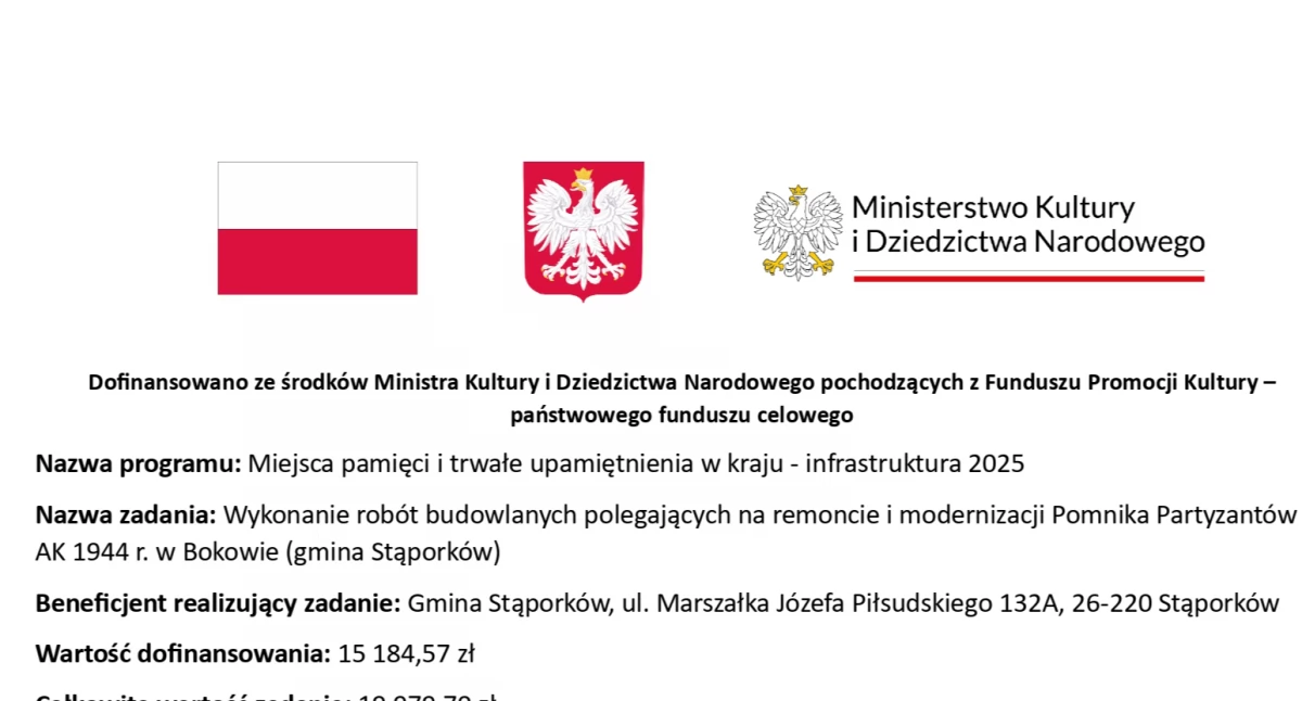  Remont i modernizacja Pomnika Partyzantów AK 1944 r. w Bokowie
