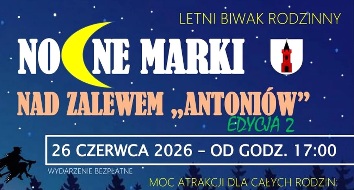 Zapraszają na Letni biwak rodzinny pn. Nocne Marki nad zalewem Antoniów