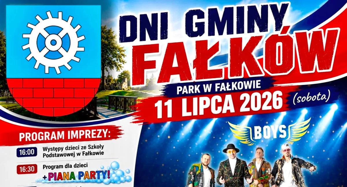 Zaproszenie na Dni Gminy Fałków 2026. Atrakcje dla całych rodzin. Gwiazdą wieczoru zespół Boys!
