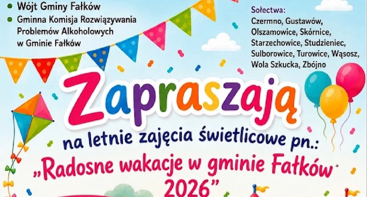 Radosne wakacje w gminie Fałków 2026. Zapraszają na letnie zajęcia świetlicowe dla dzieci i młodzieży