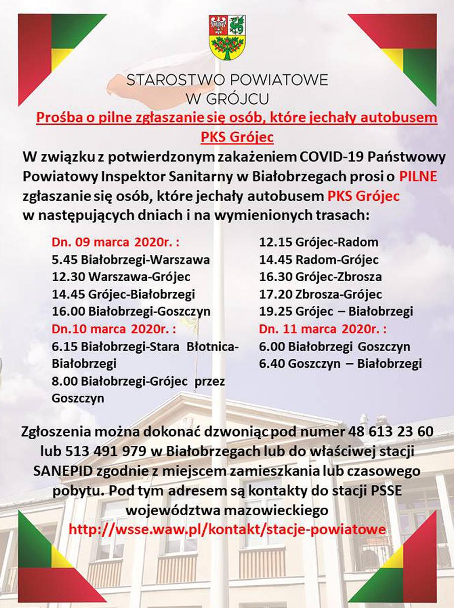 Jechałeś jednym z tych kursów PKS Grójec? Zadzwoń natychmiast do Sanepidu!