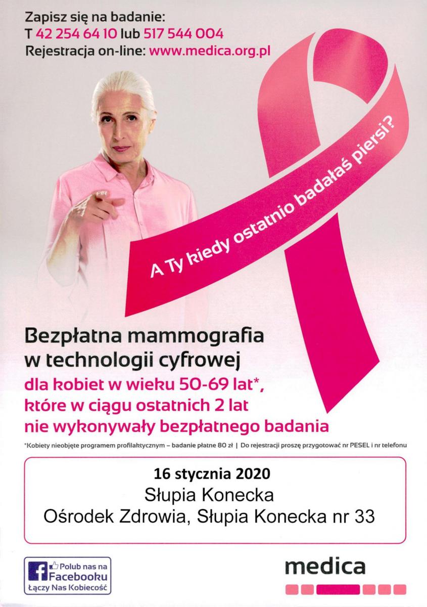 Bezpłatna mammografia w Słupi Koneckiej