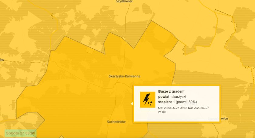 Burze, grad deszcz. Ostrzeżenie meteorologiczne dla powiatu skarżyskiego