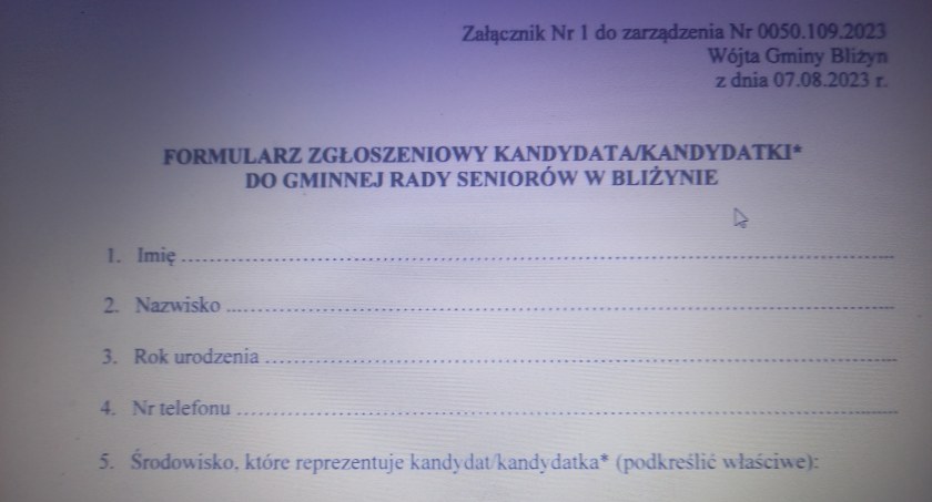 Kto chce do Rady Seniorów w Bliżynie?