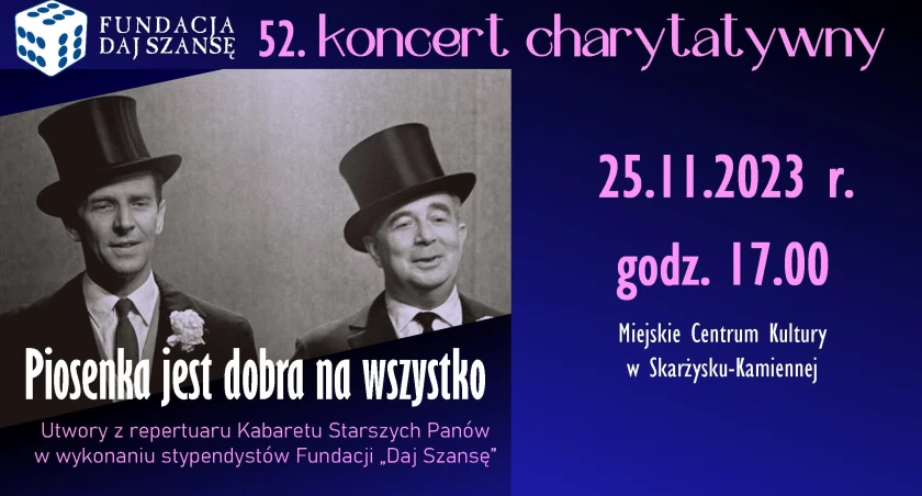 „Piosenka jest dobra na wszystko”. Fundacja „Daj Szansę” zaprasza mieszkańców miasta i powiatu na 52. koncert charytatywny