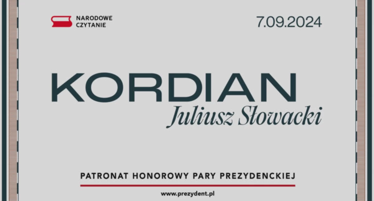 Narodowe Czytanie 2024. Wspólne czytanie „Kordiana”  Juliusza Słowackiego !!! 