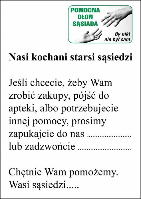 Koronawirus. Pomóżmy naszym starszym sąsiadom. Zróbmy im zakupy. Wydrukujcie plakat...