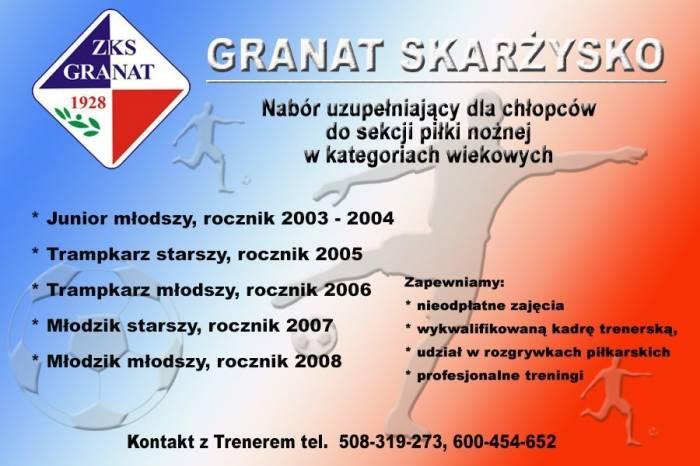 Zostań piłkarzem Granatu, nabór do grup młodzieżowych