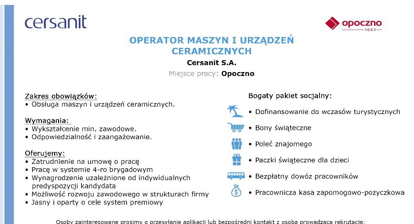 Praca dla operatora maszyn i urządzeń ceramicznych