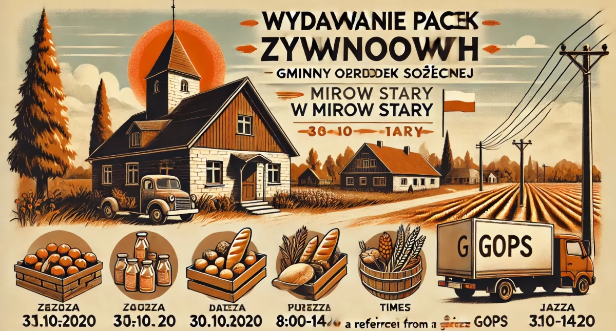 Wydawanie paczek żywnościowych przez GOPS w Mirowie Starym 