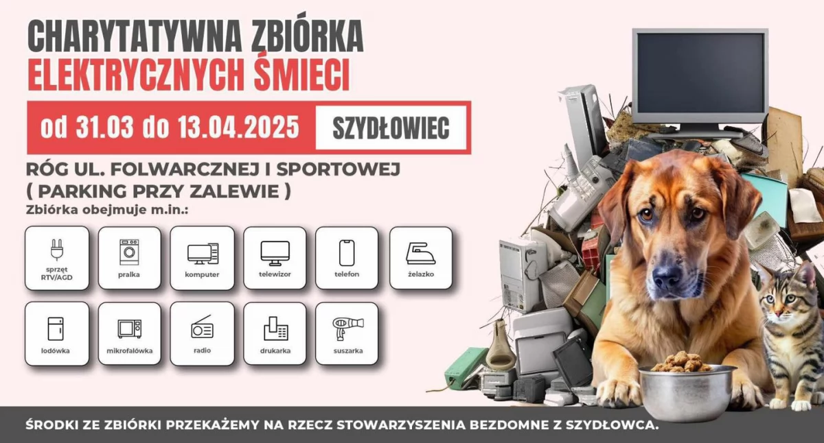 Charytatywna zbiórka elektrośmieci w Szydłowcu – pomóż zwierzętom i zadbaj o środowisko!